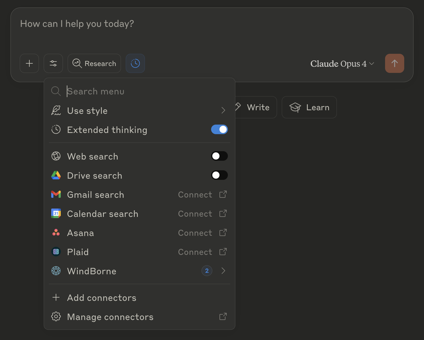 Claude settings showing the Connectors section with Add custom connector